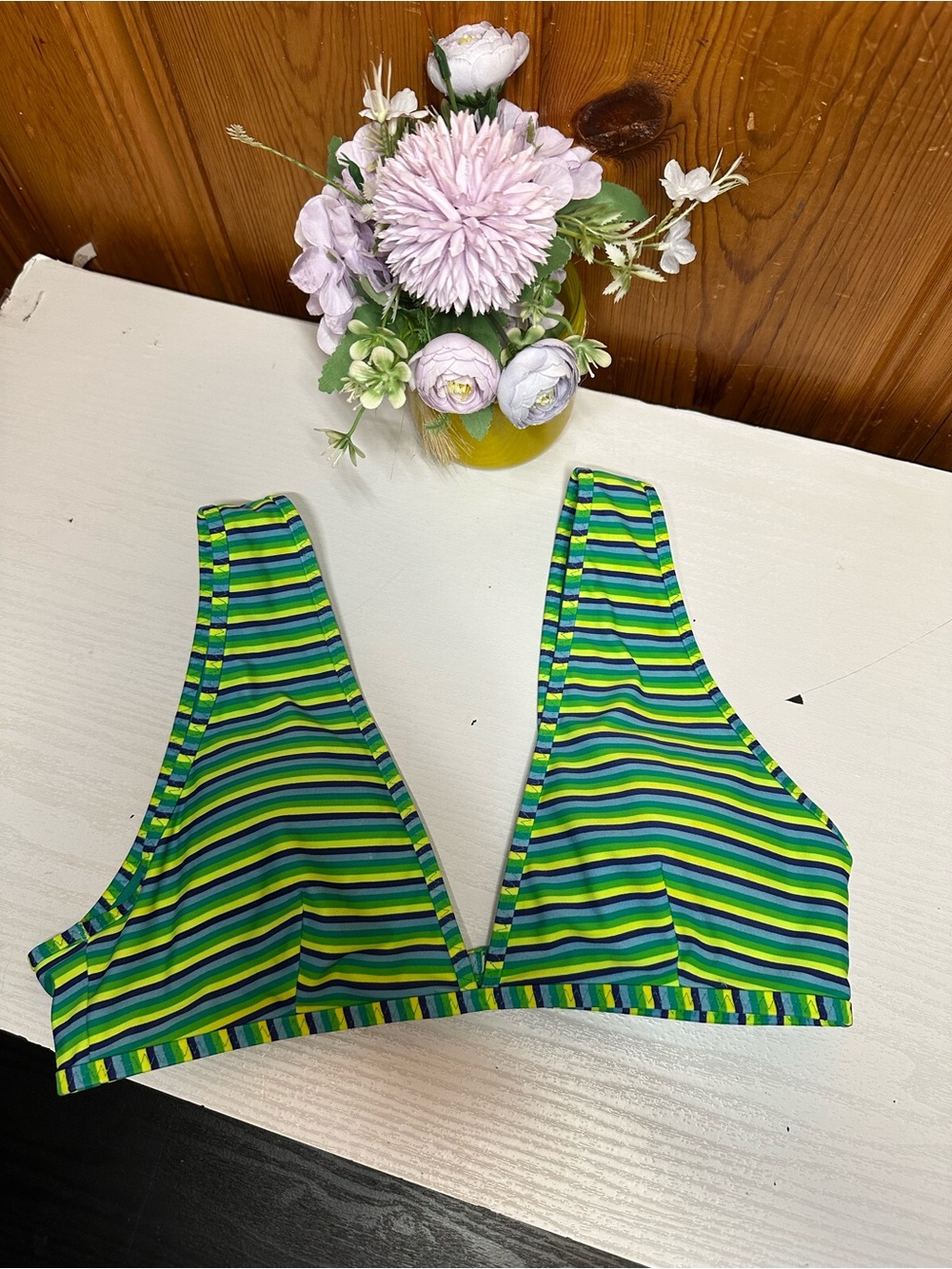 aerie Teal Scoop Swim Top with Multicolor Trim
